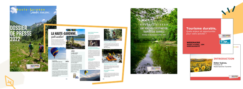 Supports réalisés pour Haute garonne Tourisme : dossier de Presse 2022, stratégie de développement et webinaire sur le tourisme durable