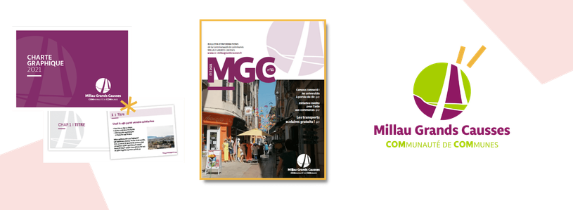 Supports réalisés pour Millau Grands Causses dont une charte graphique et une maquette du bulletin